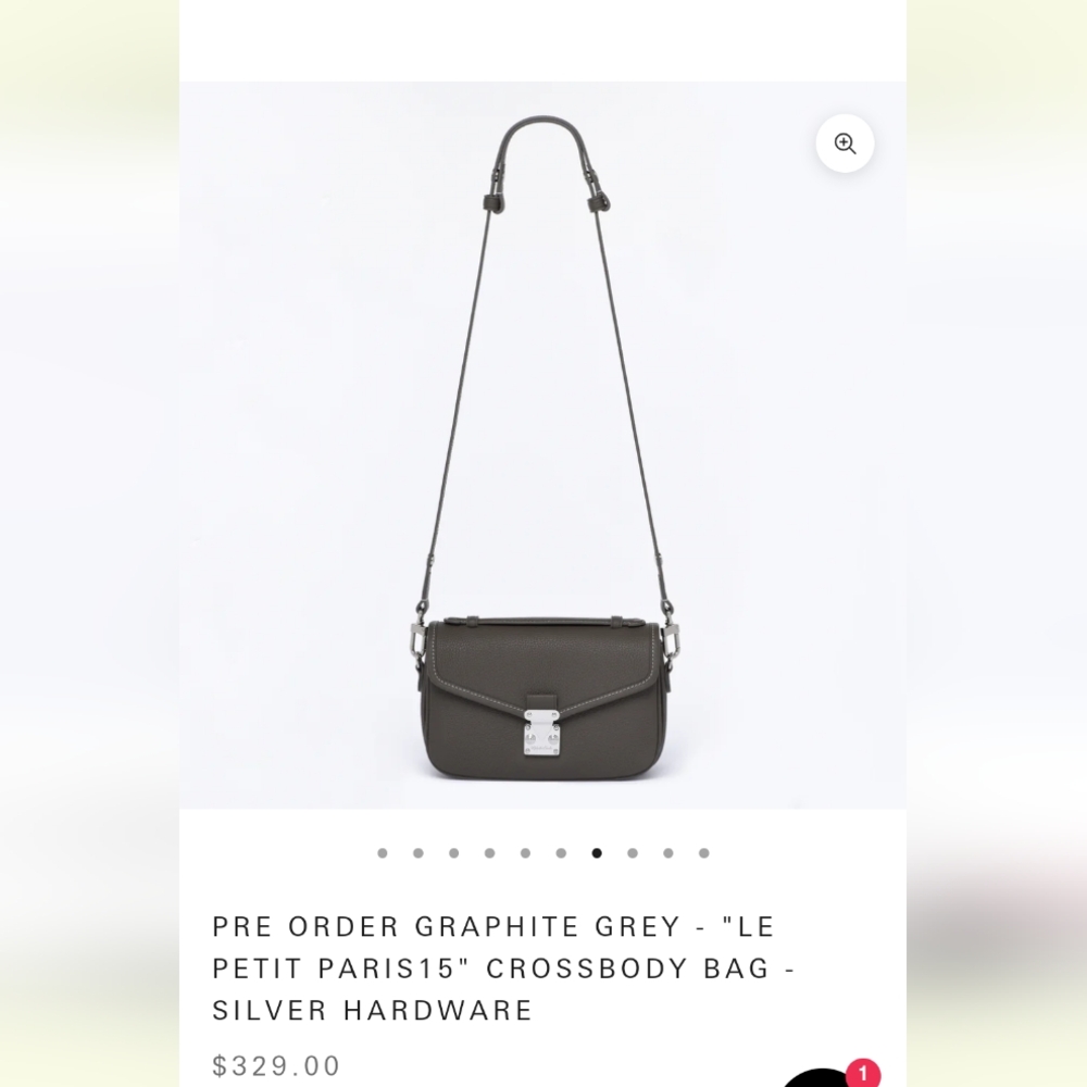 DUYP Graphite Grey "Le Petit Paris15" Mini Leather Crossbody bag Silver Hardware - Picture 4 of 16